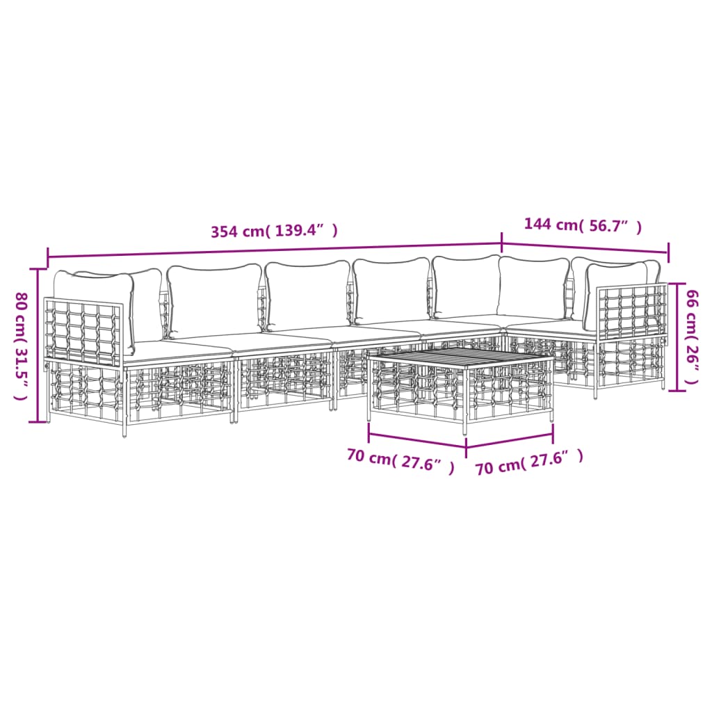 Set Divani da Giardino 7 pz con Cuscini Antracite in Polyrattan | homemem39