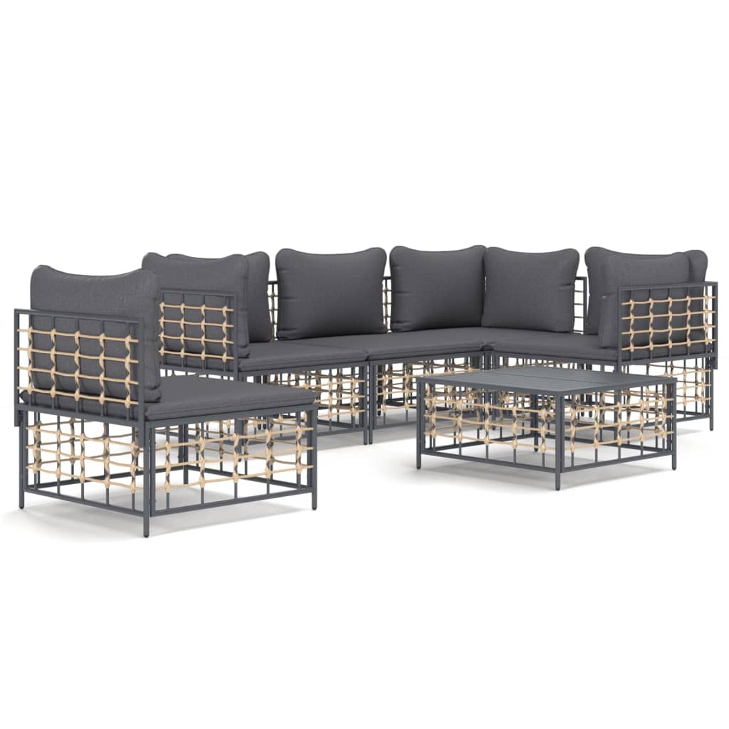 Set Divani da Giardino 6 pz con Cuscini Antracite in Polyrattan - homemem39