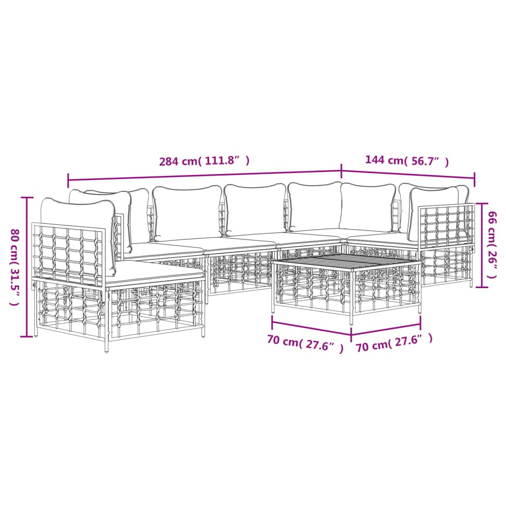 Set Divani da Giardino 7 pz con Cuscini Antracite in Polyrattan - homemem39