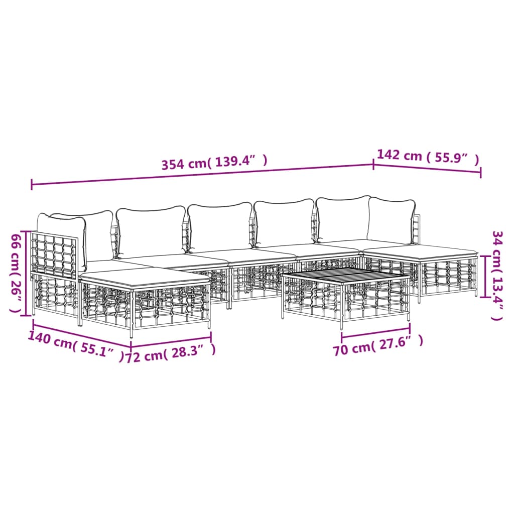 Set Divani da Giardino 8 pz con Cuscini Antracite in Polyrattan - homemem39