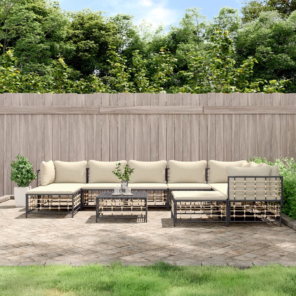 Set Divani da Giardino 10pz con Cuscini Antracite in Polyrattan - homemem39