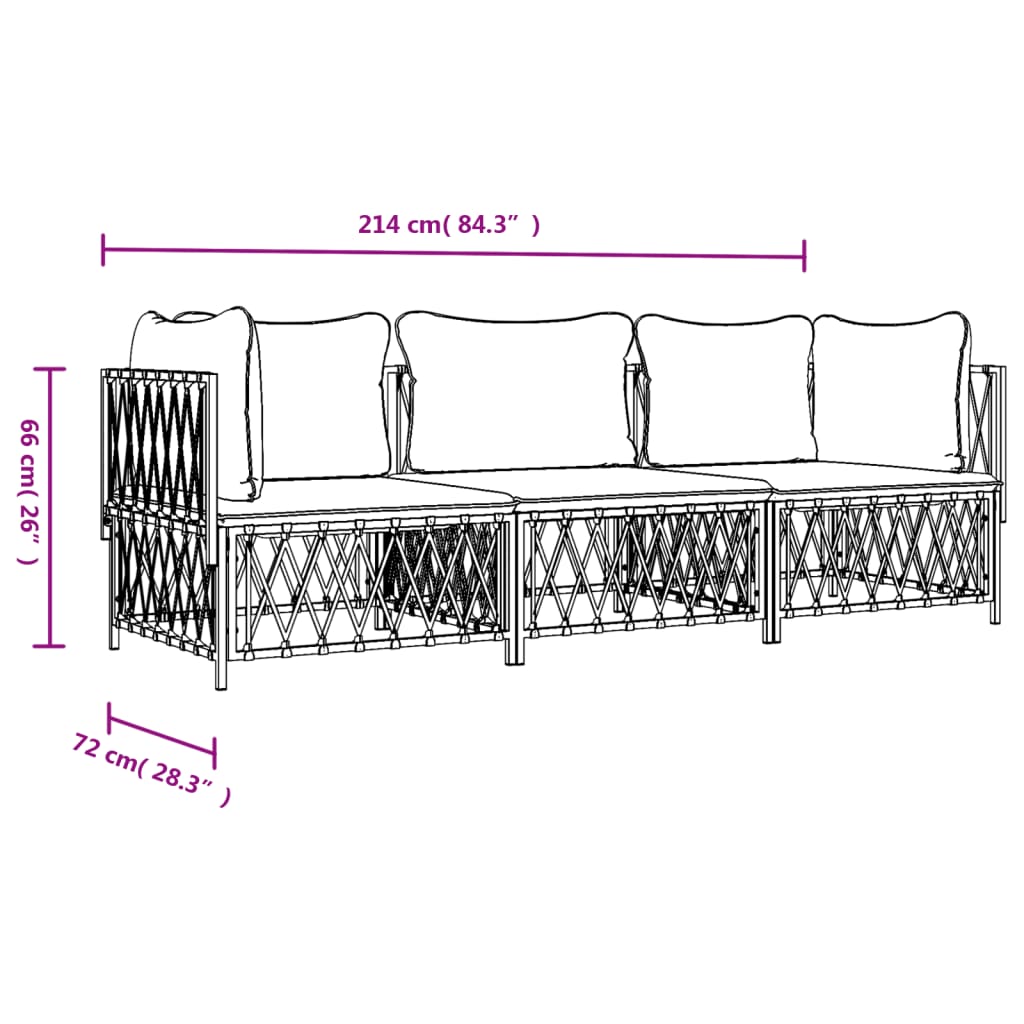 Set Salotto da Giardino 3 pz con Cuscini in Acciaio Antracite | homemem39