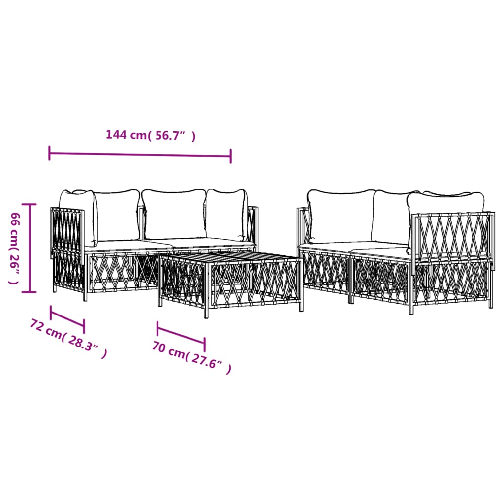Set Salotto da Giardino 5 pz con Cuscini in Acciaio Bianco