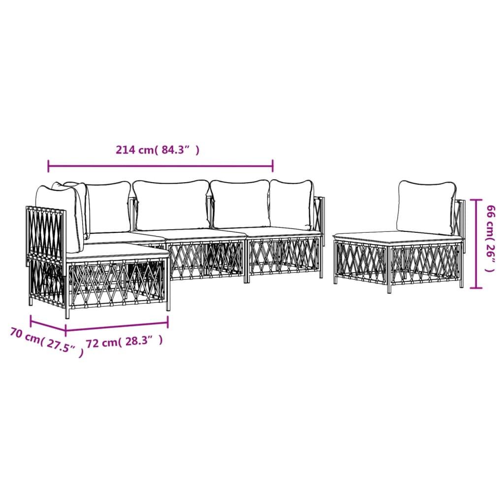 Set Salotto da Giardino 5 pz con Cuscini in Acciaio Antracite | homemem39