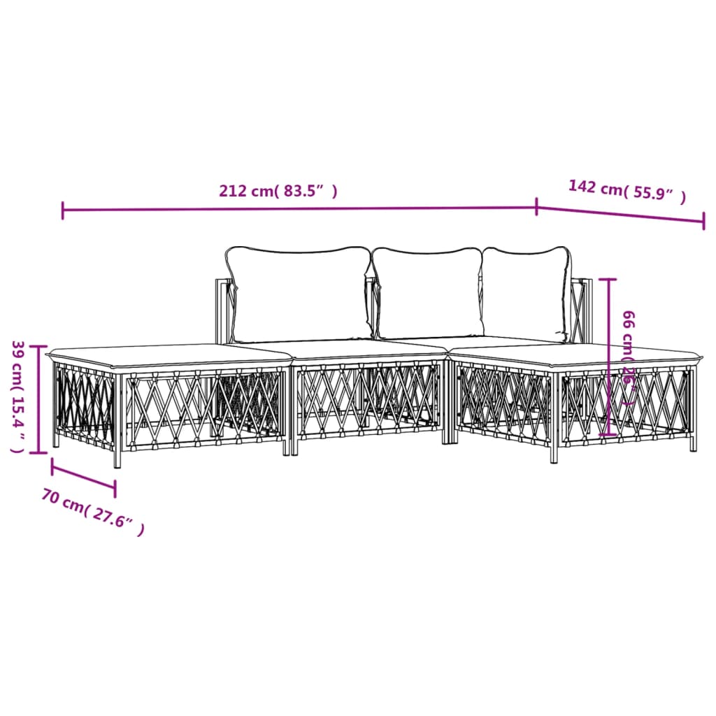 Set Salotto da Giardino 4 pz con Cuscini in Acciaio Antracite | homemem39