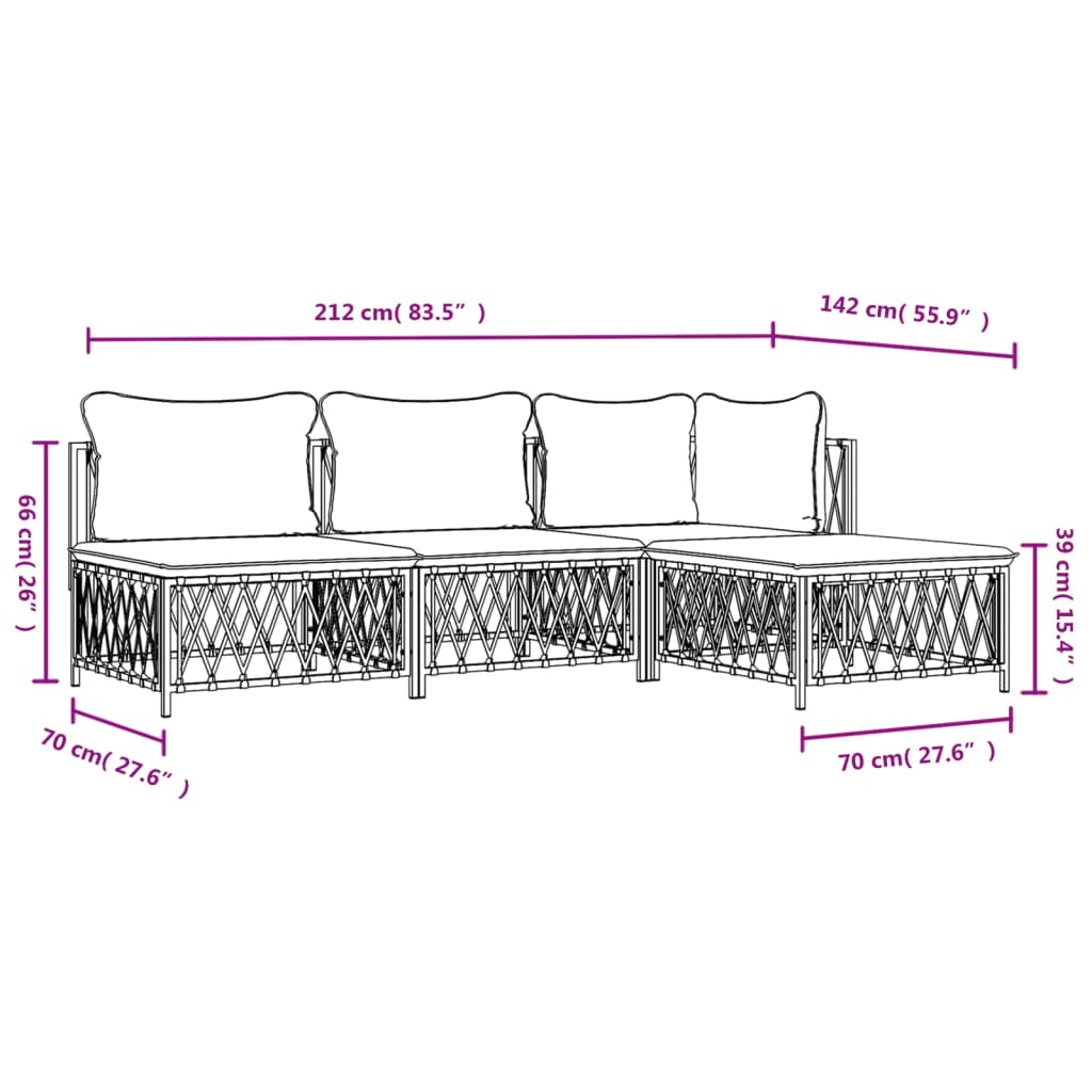 Set Salotto da Giardino 4 pz con Cuscini in Acciaio Antracite | homemem39