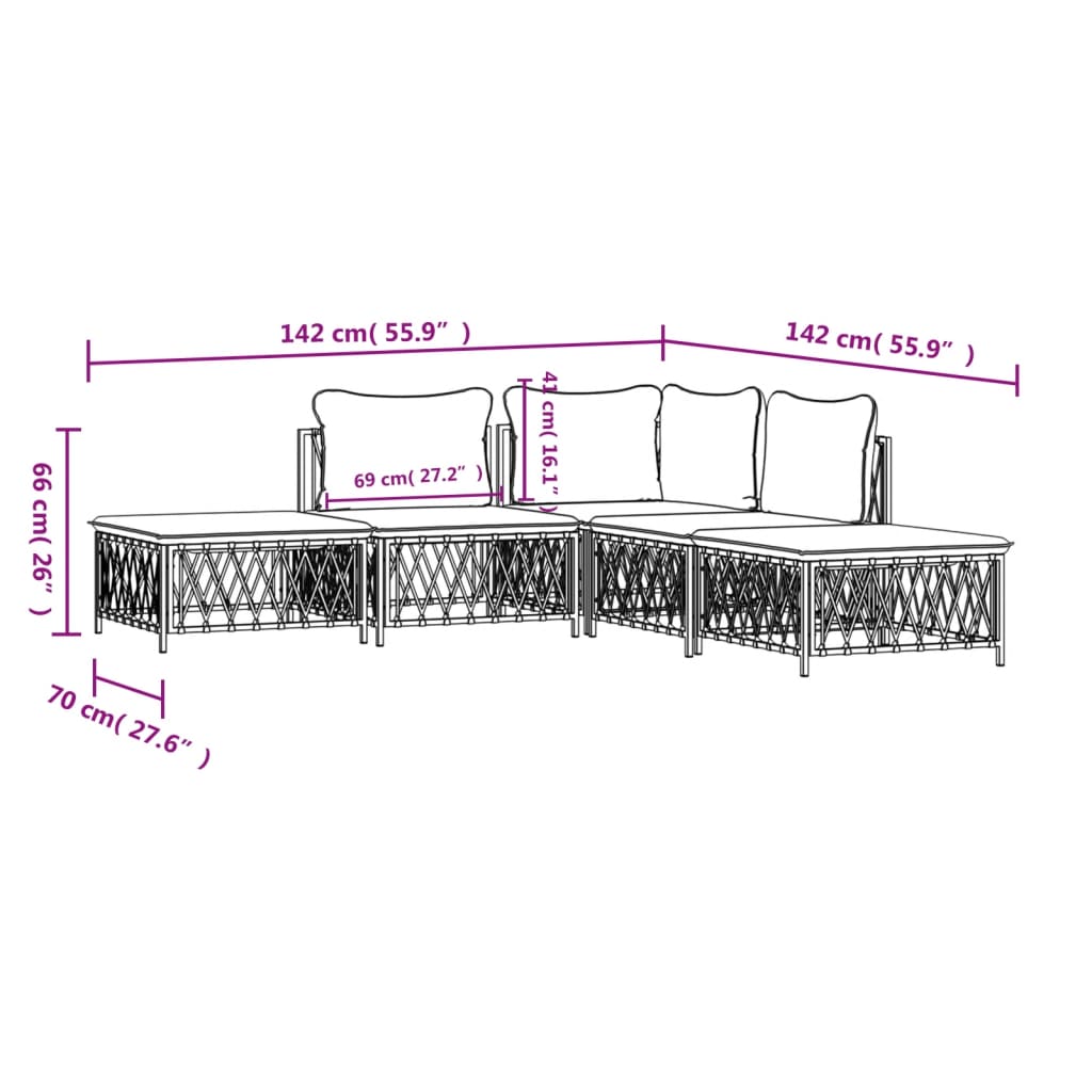 Set Salotto da Giardino 5 pz con Cuscini in Acciaio Antracite | homemem39