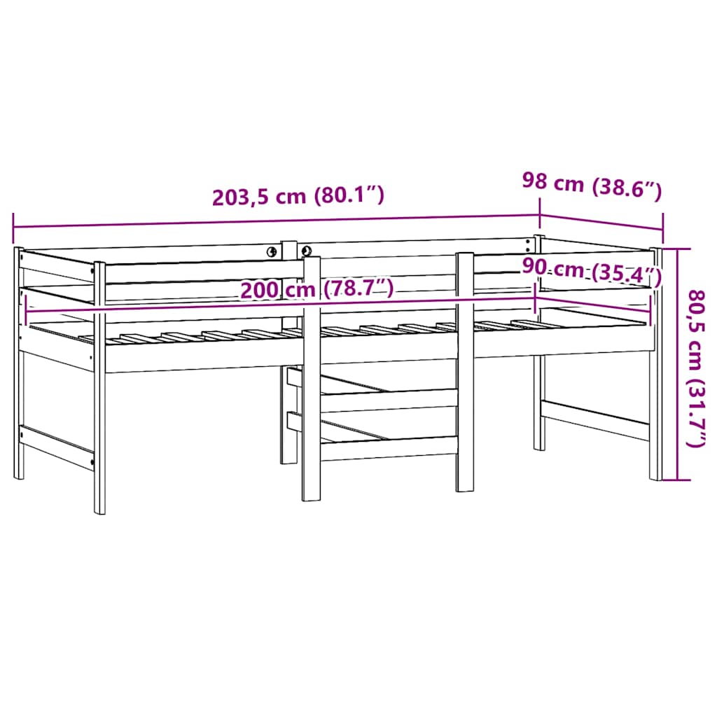 Giroletto senza Materasso Bianco 90x200 cm Legno Massello Pino - homemem39
