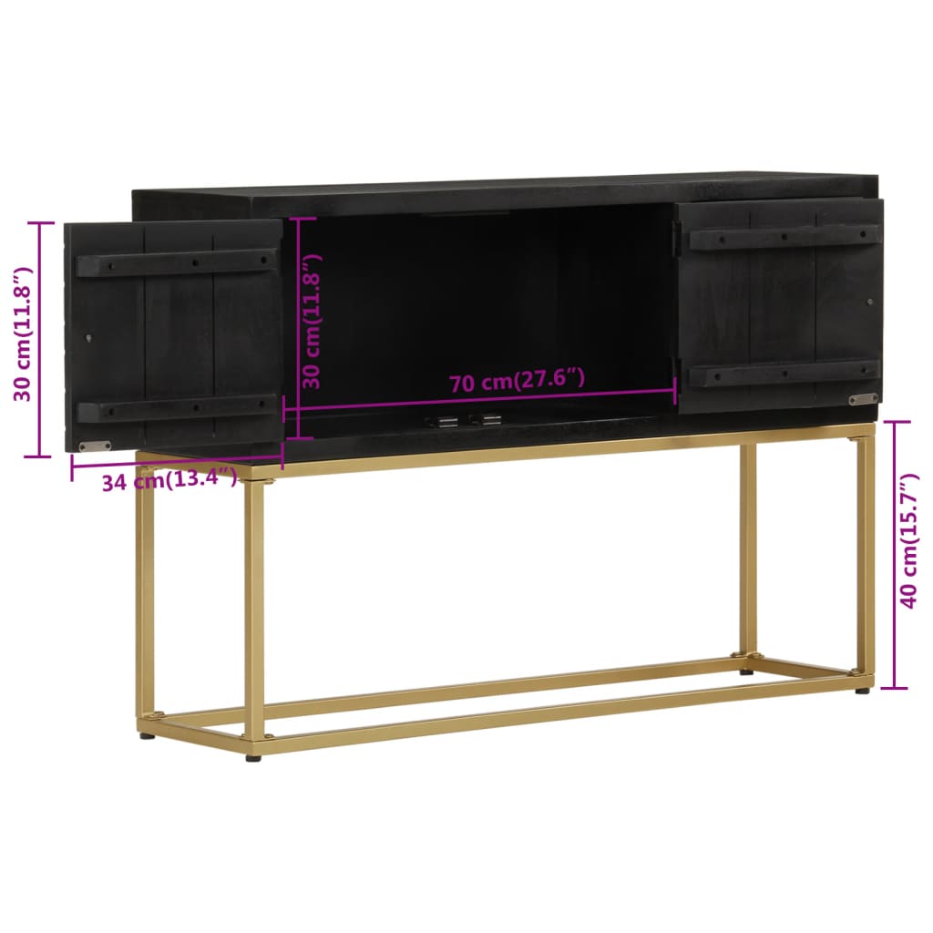 Credenza Nera e Oro 110x30x75 cm in Legno Massello di Mango - homemem39