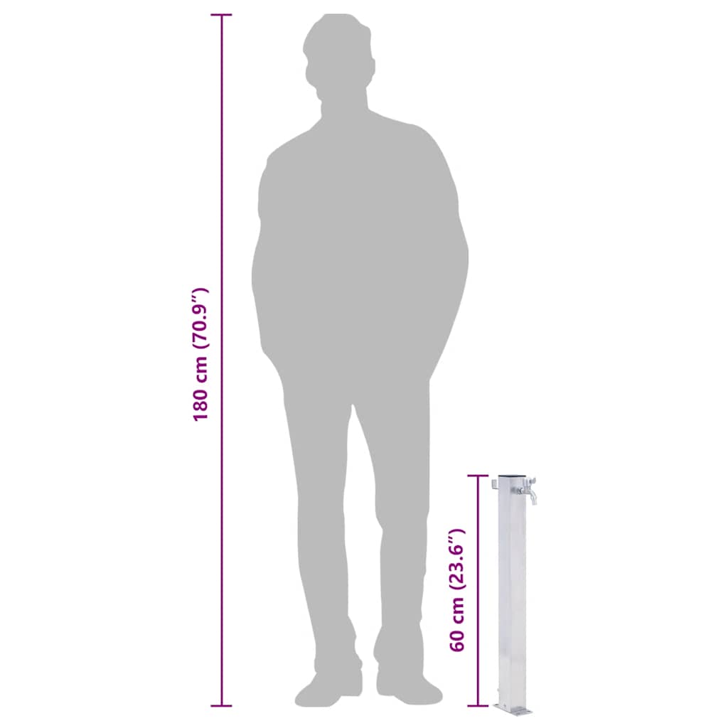 Colonna d'Acqua da Giardino 60 cm Acciaio Inox Quadrato