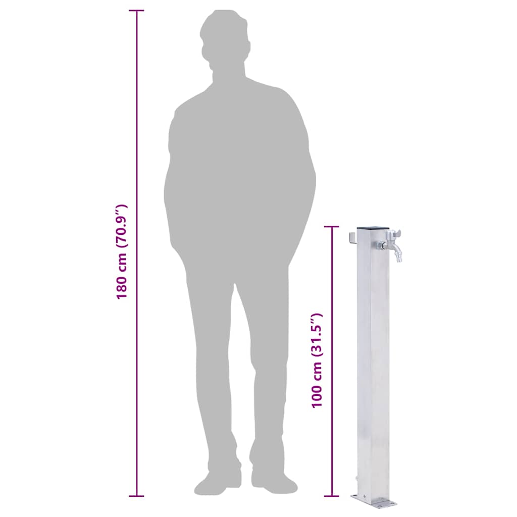 Colonna d'Acqua da Giardino 100 cm Acciaio Inox Quadrato