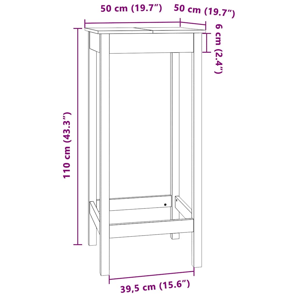 Tavolo da Bar 50x50x110 cm in Legno Massello di Pino - homemem39