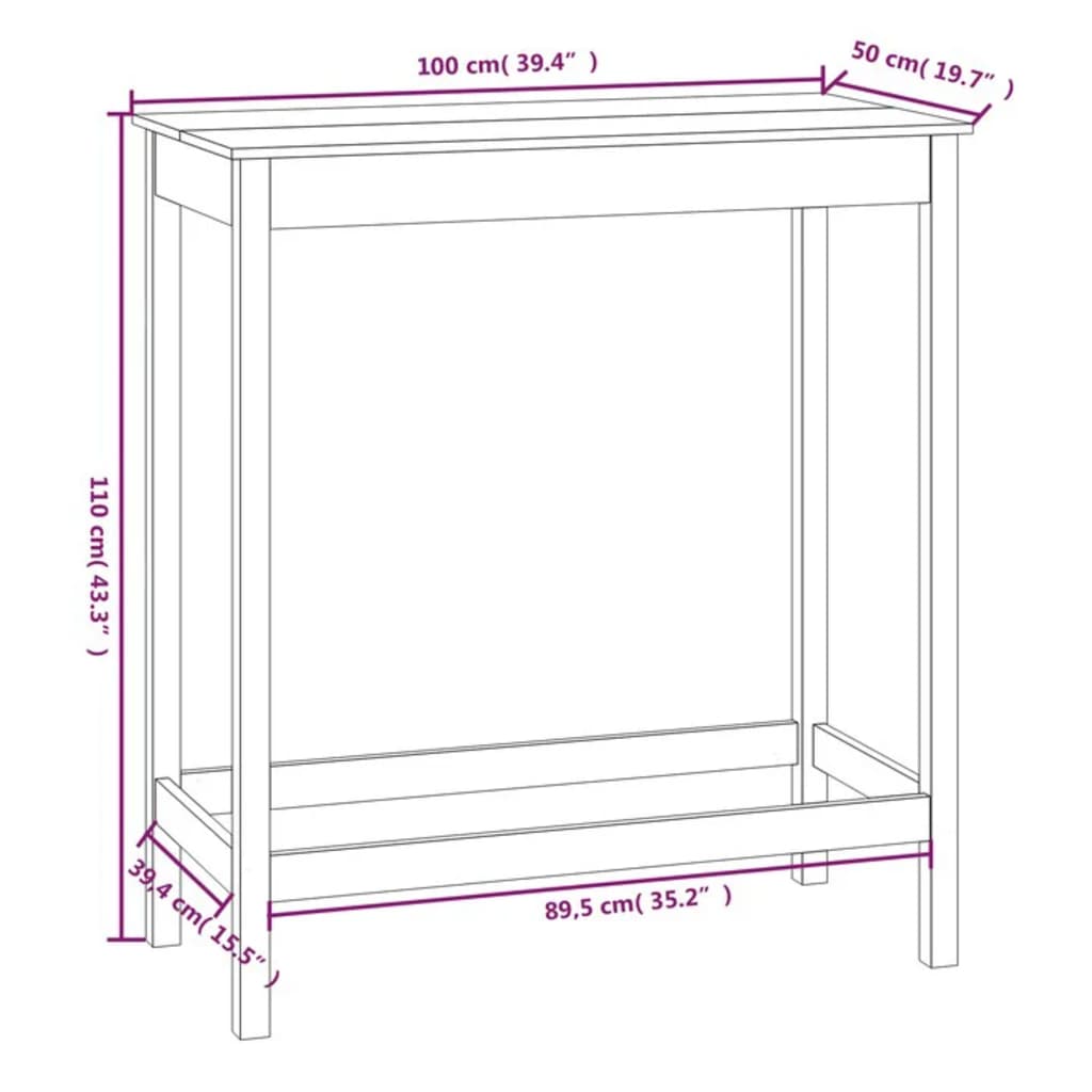 Tavolo da Bar 100x50x110 cm in Legno Massello di Pino - homemem39