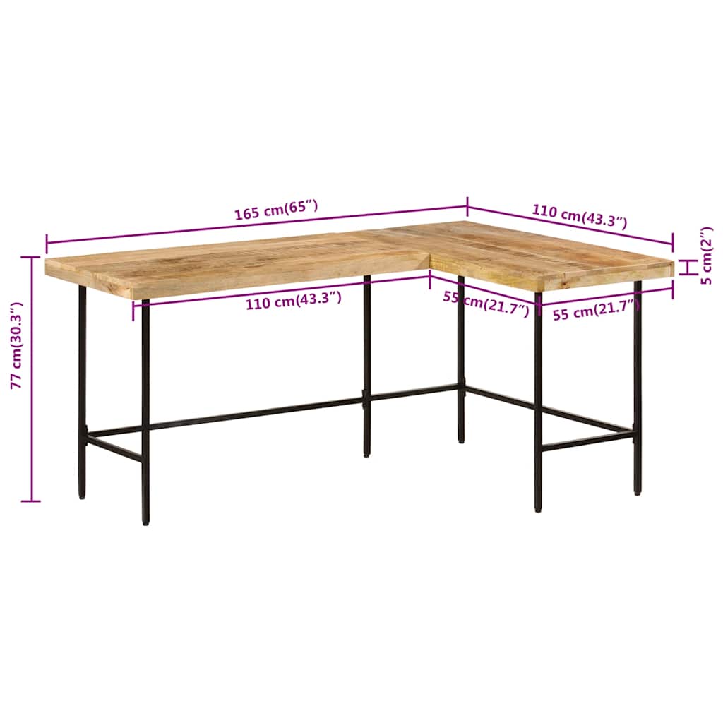 Scrivania 165x110x77 cm Legno Massello Mango Ferro | homemem39