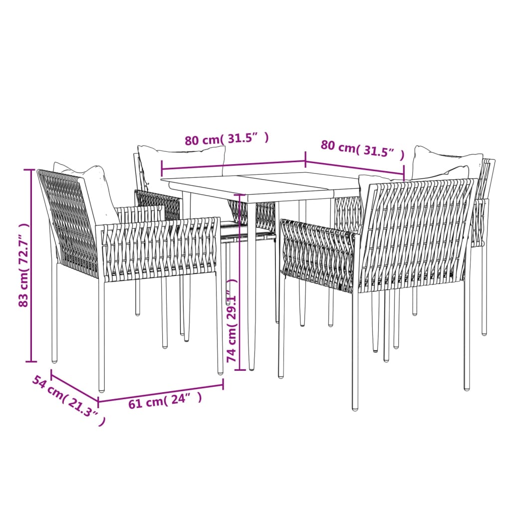 Set Pranzo da Giardino 5pz con Cuscini in Polyrattan e Acciaio | homemem39