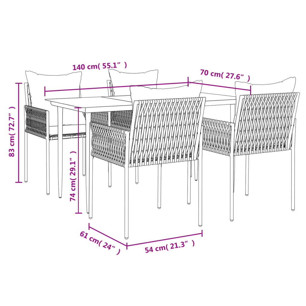 Set Pranzo da Giardino 5pz con Cuscini in Polyrattan e Acciaio | homemem39