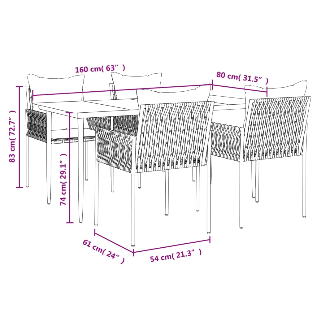 Set Pranzo da Giardino 5pz con Cuscini in Polyrattan e Acciaio | homemem39