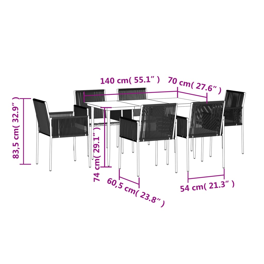 Set Pranzo Giardino 7 pz con Cuscini Polyrattan e Acciaio Nero | homemem39