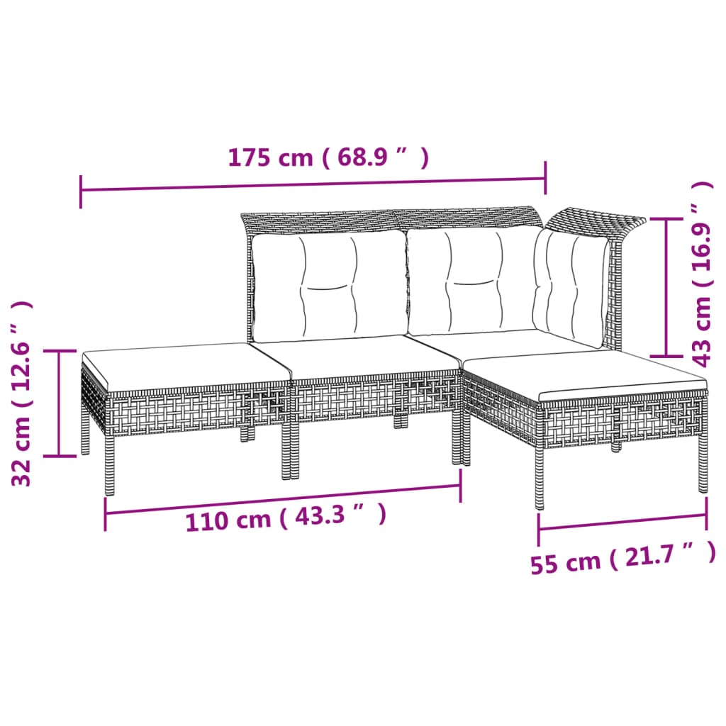 Set Divani da Giardino 7 pz con Cuscini in Polyrattan Grigio | homemem39