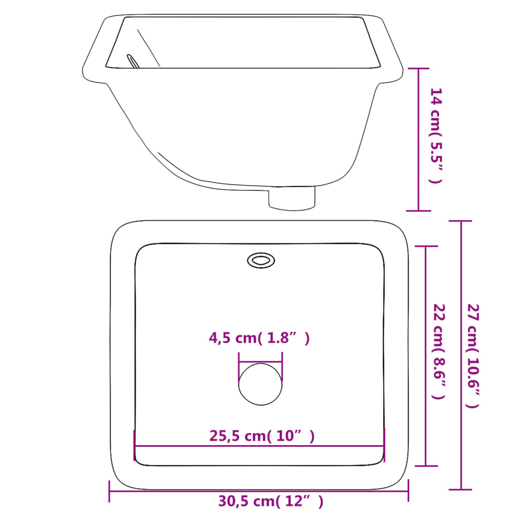 Lavandino da Bagno Bianco 30,5x27x14 cm Rettangolare Ceramica