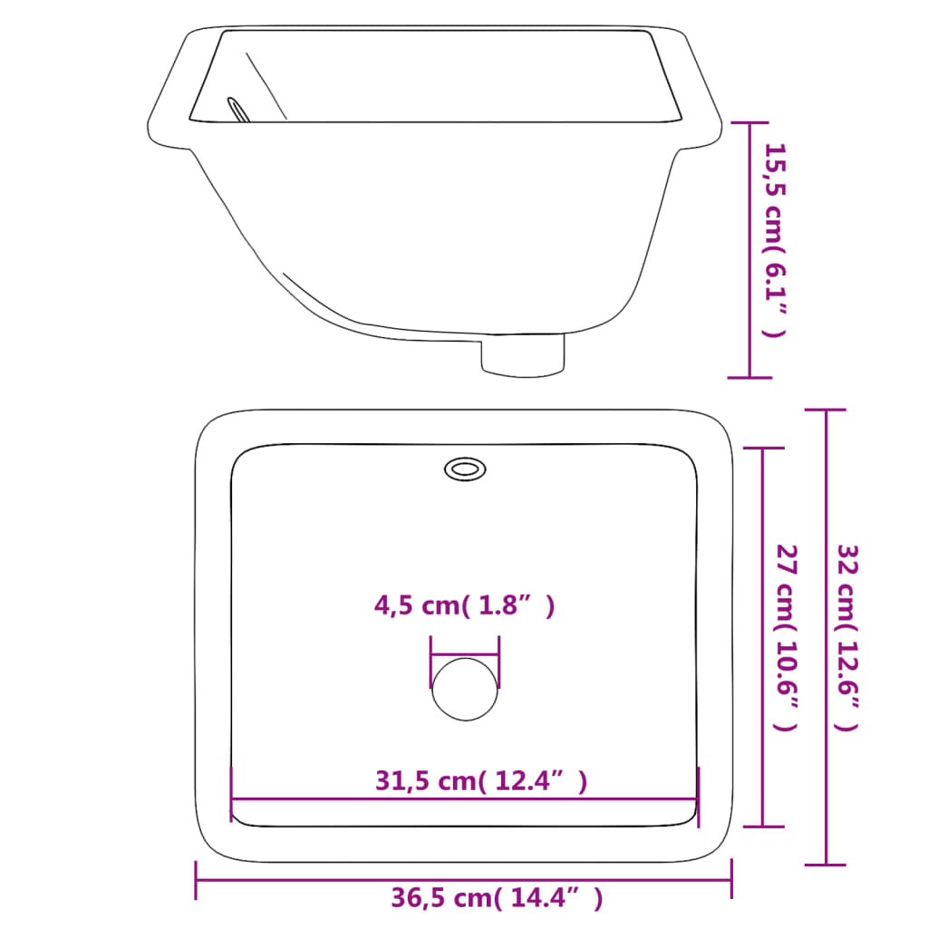 Lavandino da Bagno Bianco 36,5x32x15,5 cm Rettangolare Ceramica