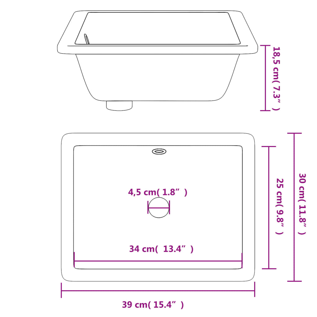 Lavandino da Bagno Bianco 39x30x18,5 cm Rettangolare Ceramica