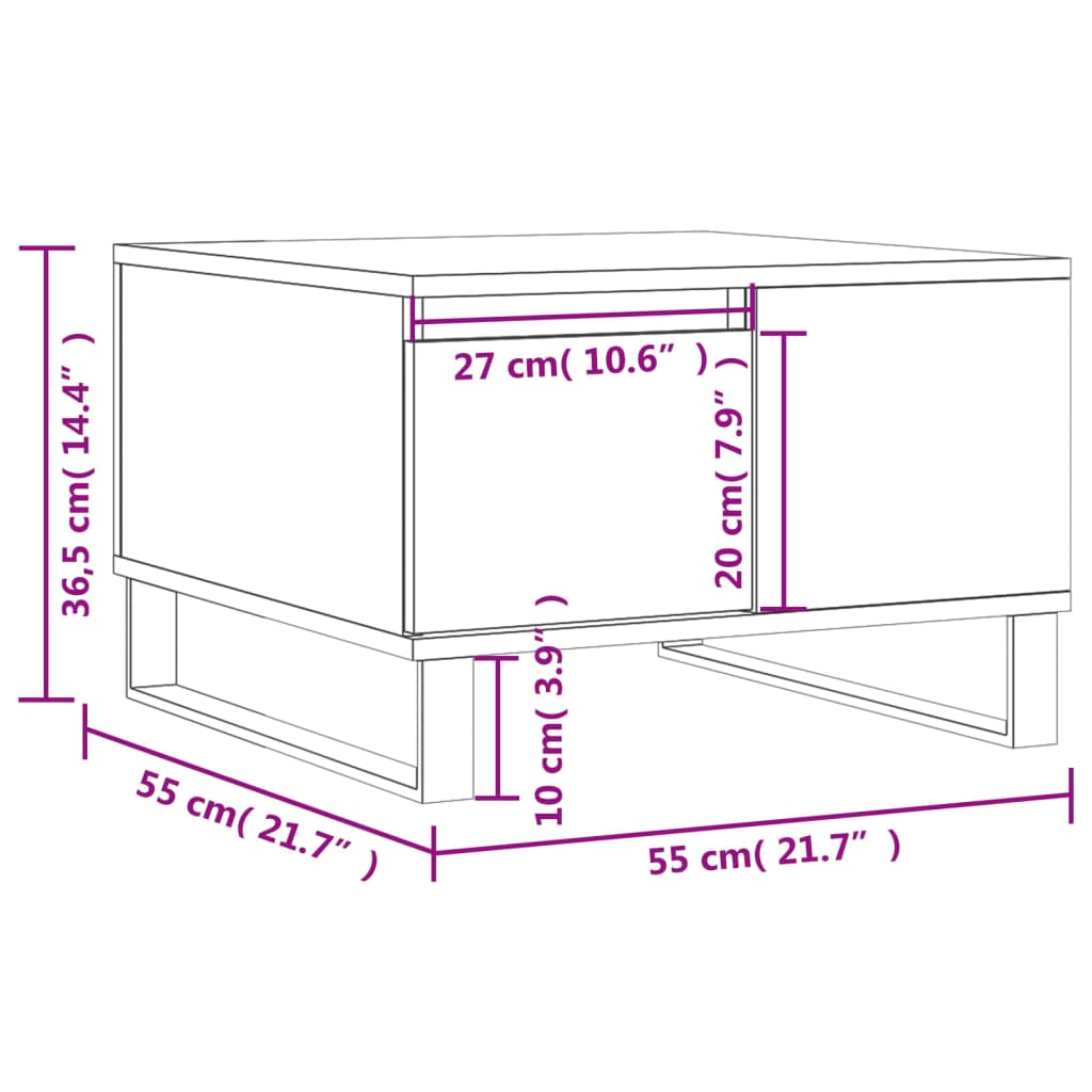 Tavolino da Salotto Bianco 55x55x36,5 cm in Legno Multistrato