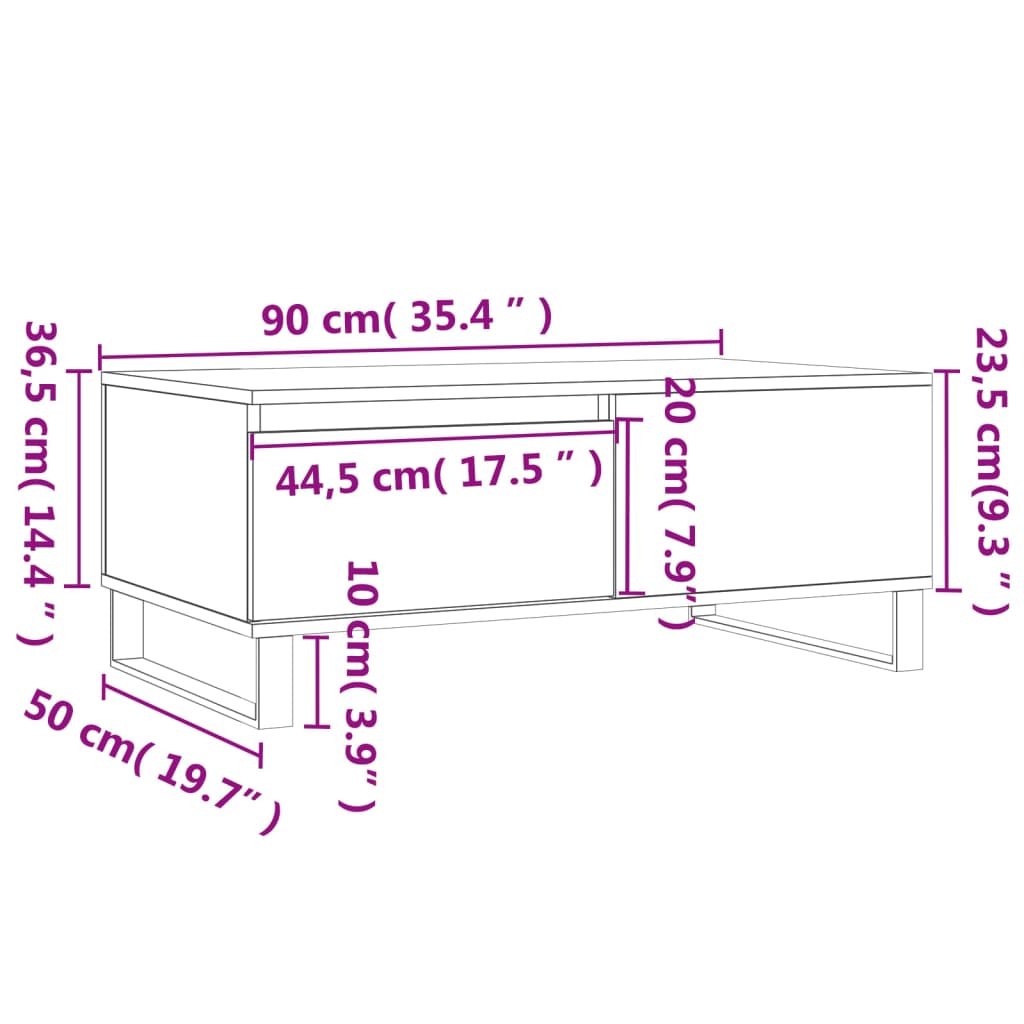 Tavolino Salotto Rovere Sonoma 90x50x36,5 cm Legno Multistrato | homemem39