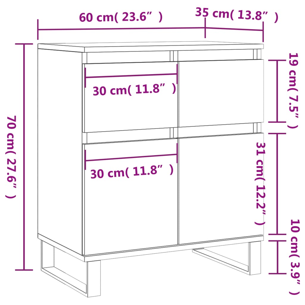 Credenza Bianca 60x35x70 cm in Legno Multistrato | homemem39