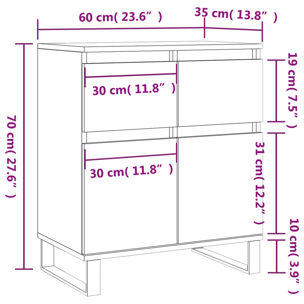 Credenza Rovere Fumo 60x35x70 cm in Legno Multistrato