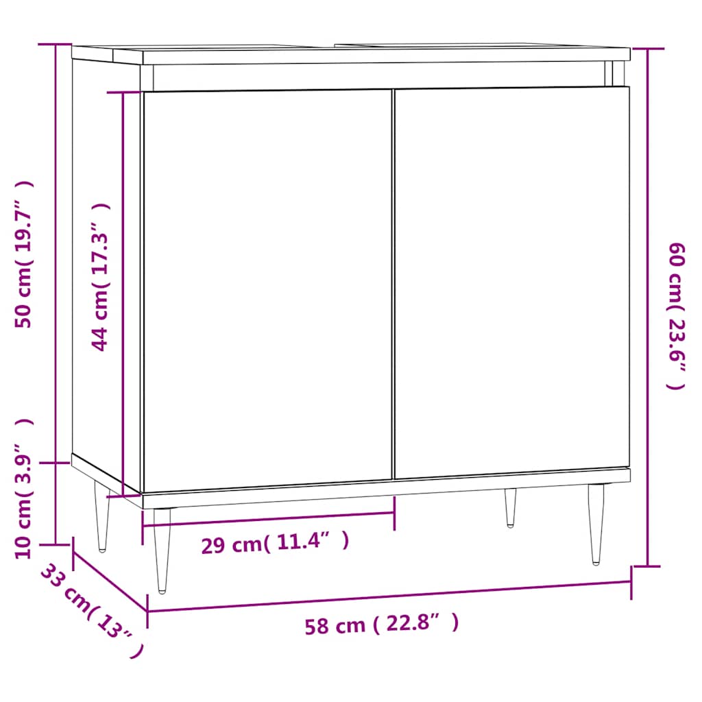 Mobile da Bagno Rovere Sonoma 58x33x60 cm in Legno Multistrato | homemem39