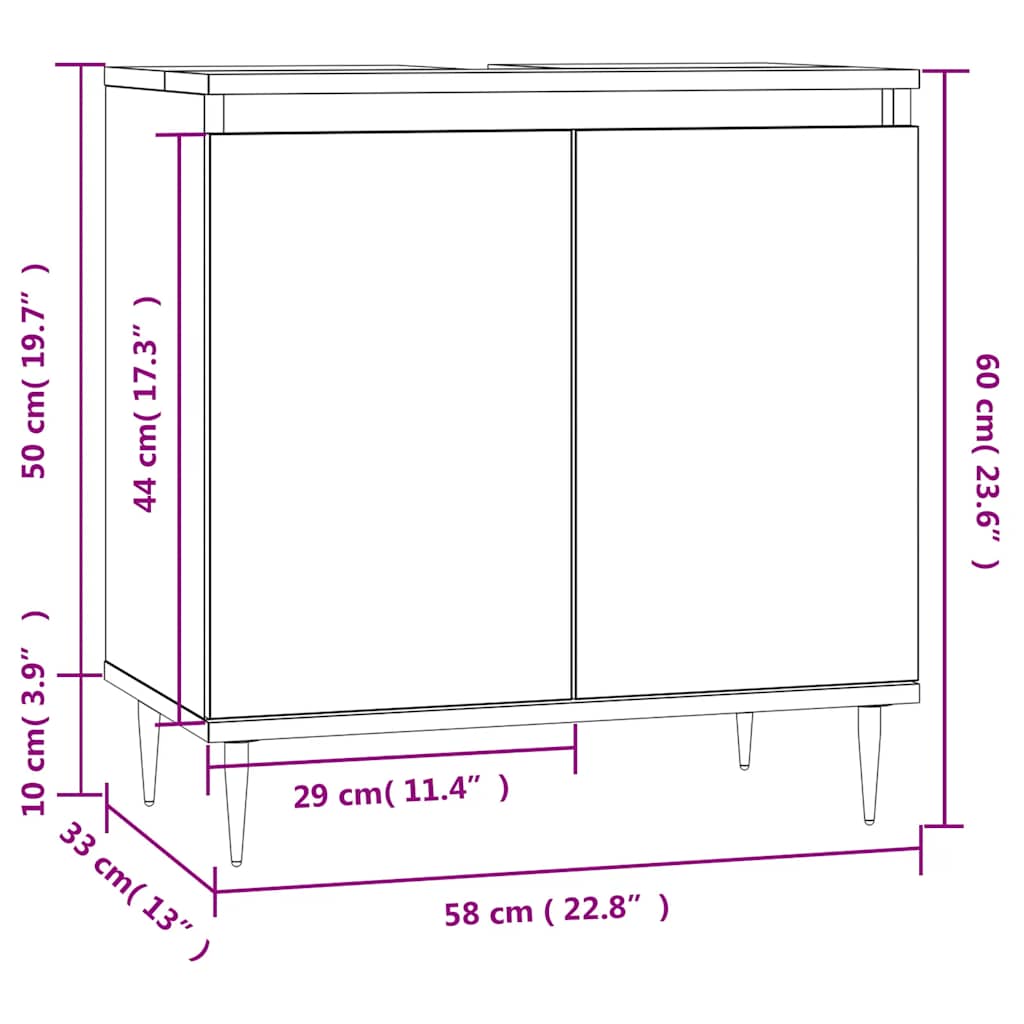 Armadietto da Bagno Grigio Cemento 58x33x60cm Legno Multistrato - homemem39
