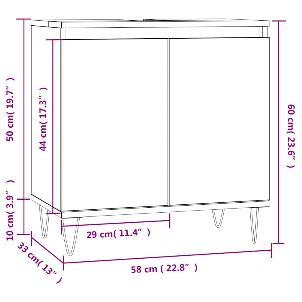 Armadietto Bagno Bianco Lucido 58x33x60cm in Legno Multistrato - homemem39