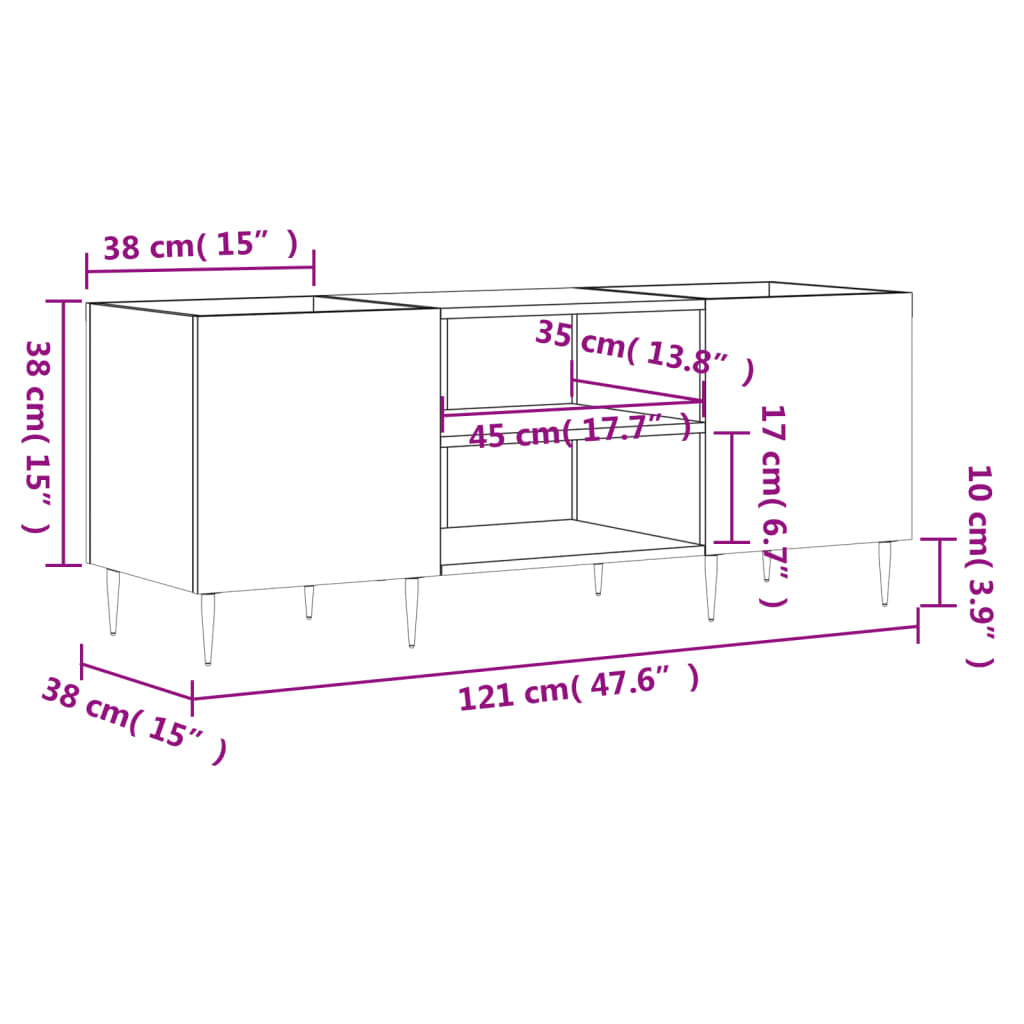 Mobile Porta Dischi Bianco 121x38x48 cm in Legno Multistrato | homemem39