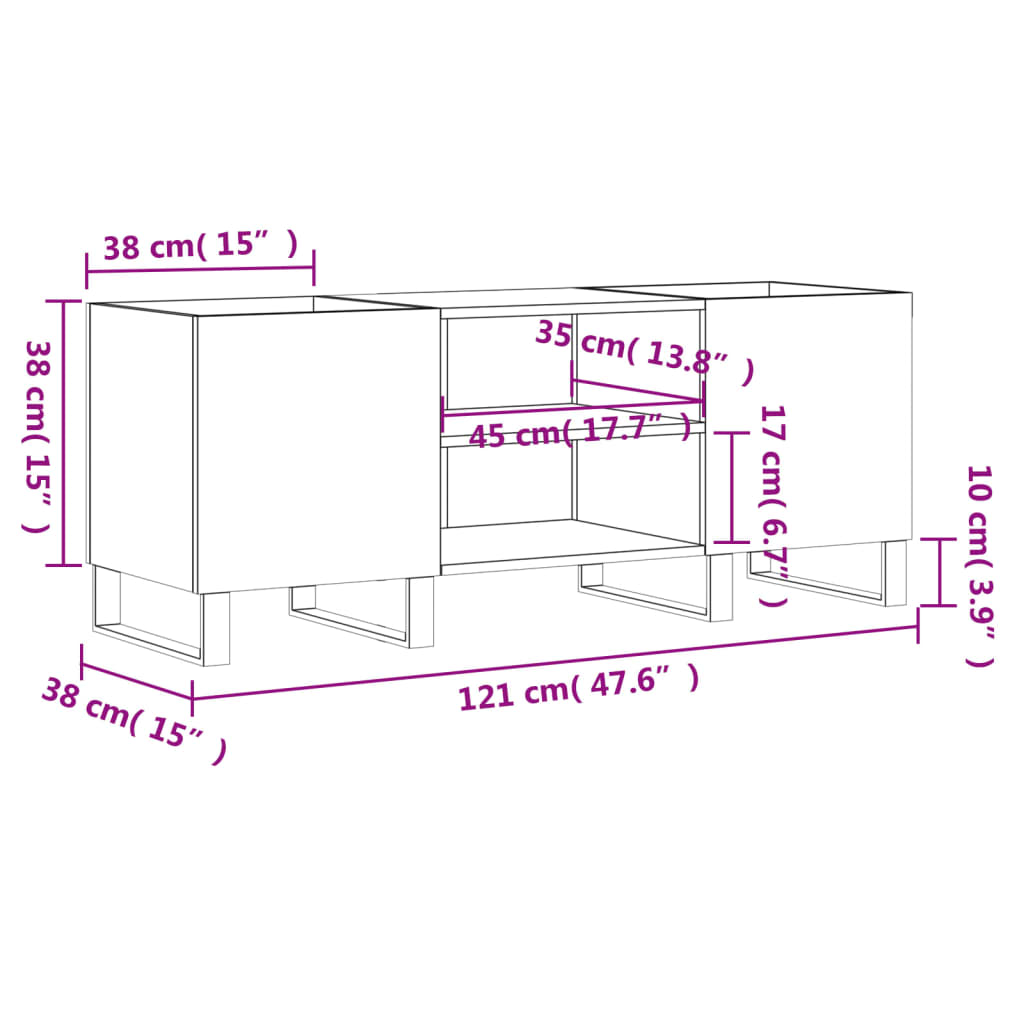 Mobile Porta Dischi Grigio Cemento 121x38x48 Legno Multistrato | homemem39