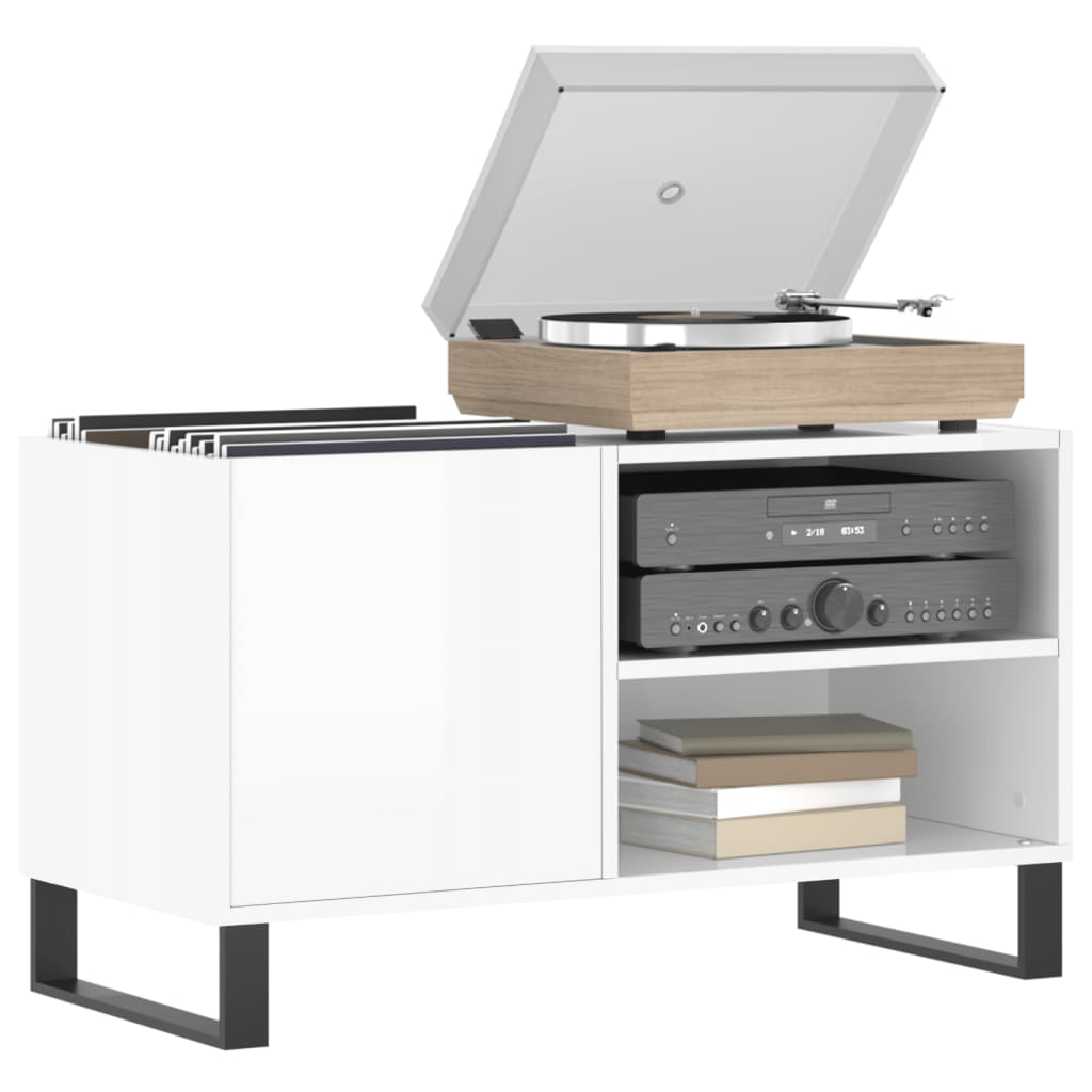 Mobile Porta Dischi Bianco Lucido 85x38x48 cm Legno Multistrato - homemem39