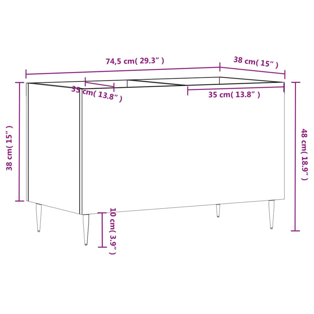 Mobile Porta Dischi Nero 74,5x38x48 cm in Legno Multistrato | homemem39
