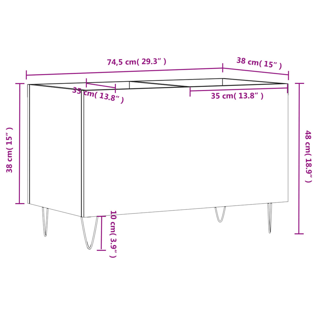 Mobile Porta Dischi Nero 74,5x38x48 cm in Legno Multistrato | homemem39
