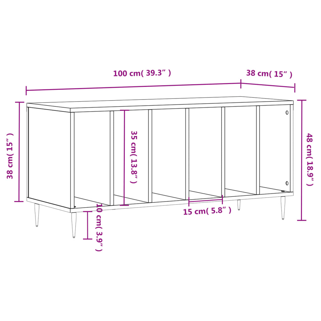 Mobile Porta Dischi Grigio Cemento 100x38x48 Legno Multistrato | homemem39