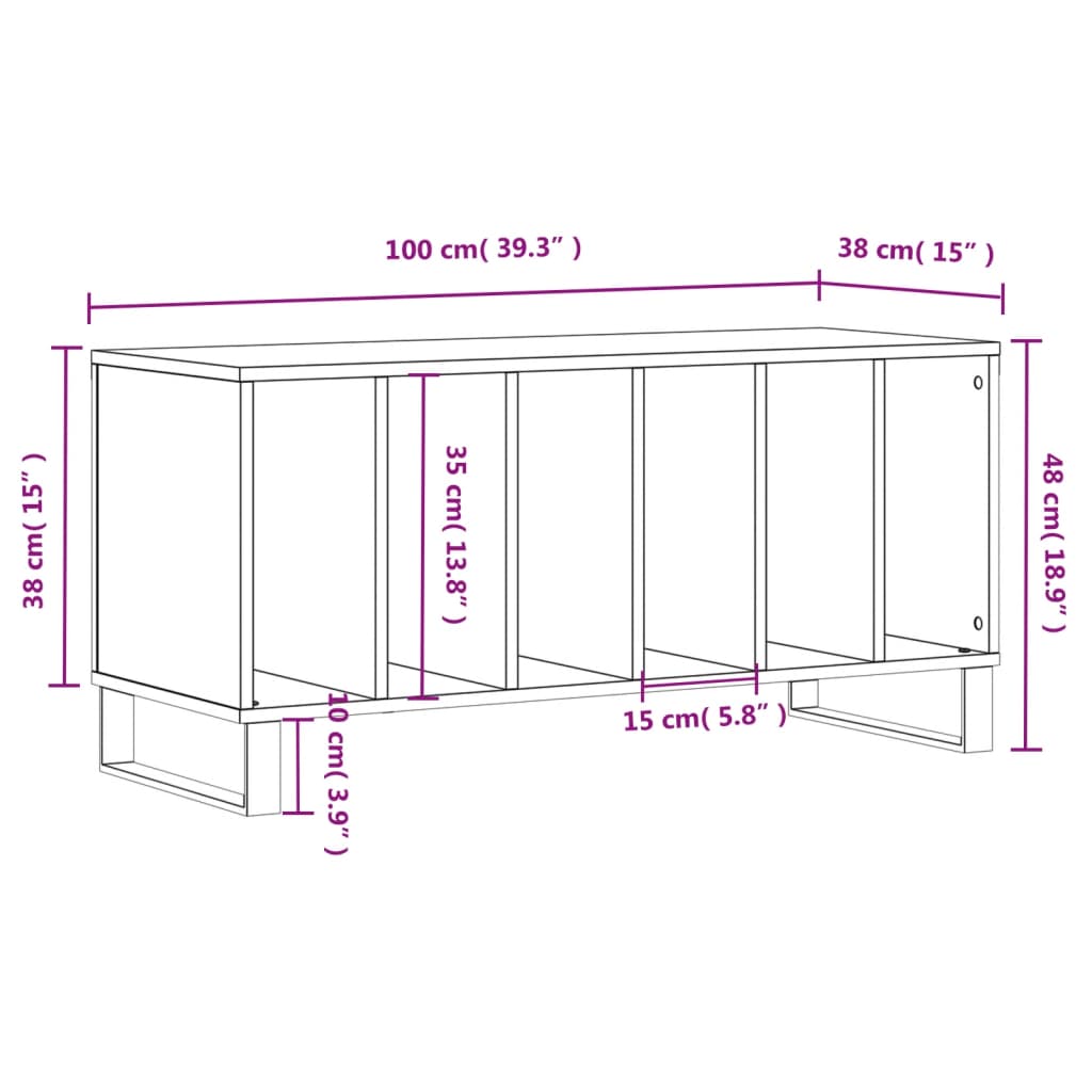 Mobile Porta Dischi Rovere Sonoma 100x38x48cm Legno Multistrato | homemem39