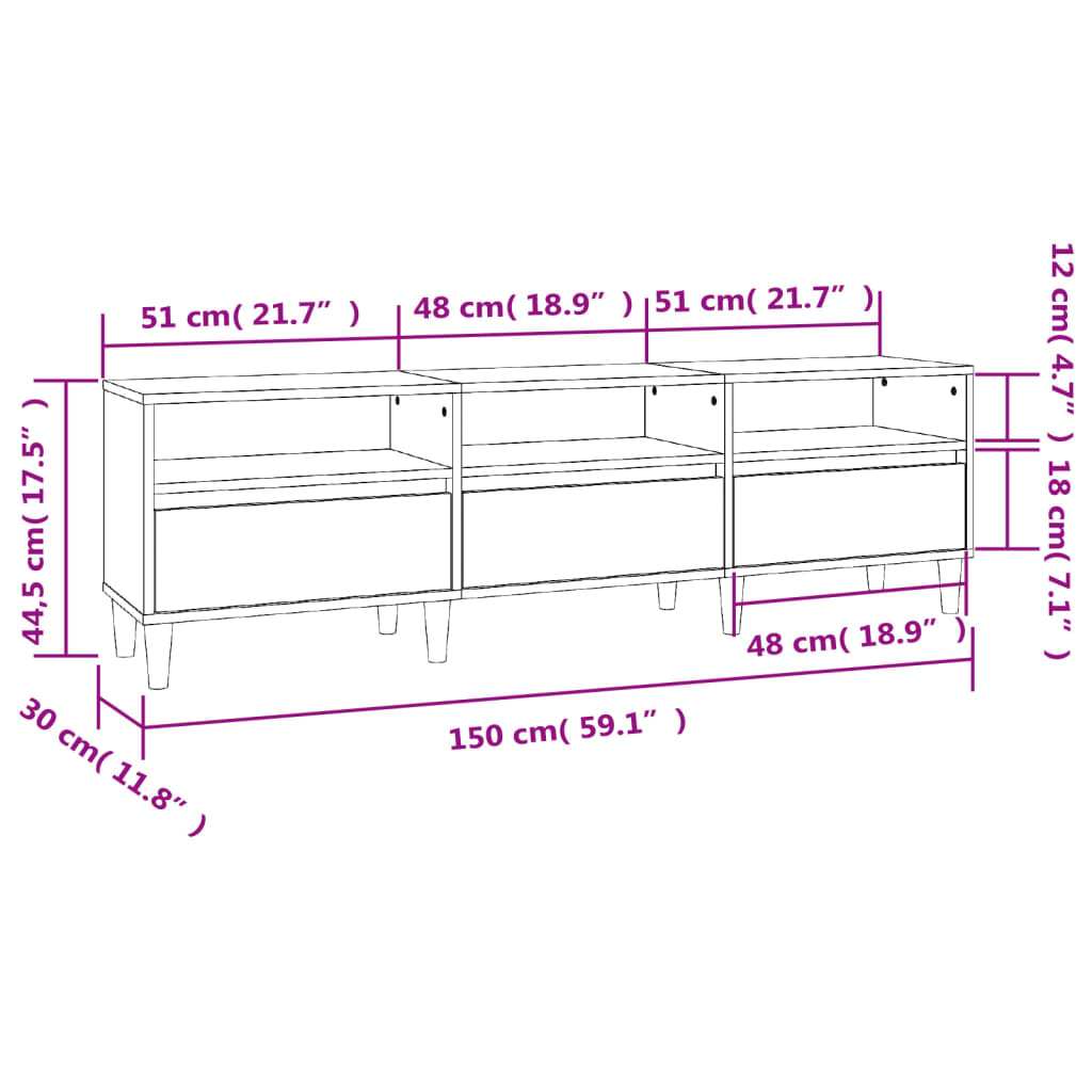 Mobile Porta TV Grigio Sonoma 150x30x44,5 cm Legno Multistrato | homemem39