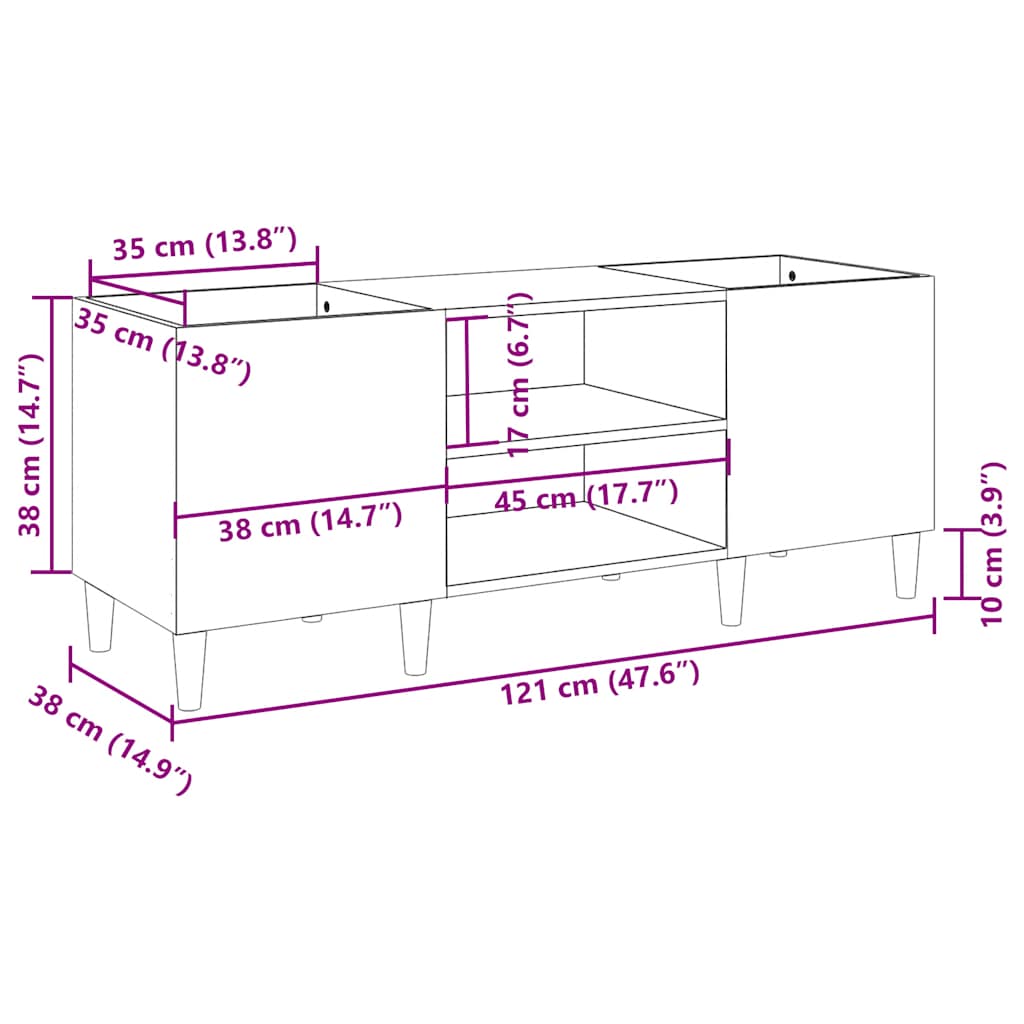 Mobile Porta Dischi Rovere Marrone 121x38x48 Legno Multistrato