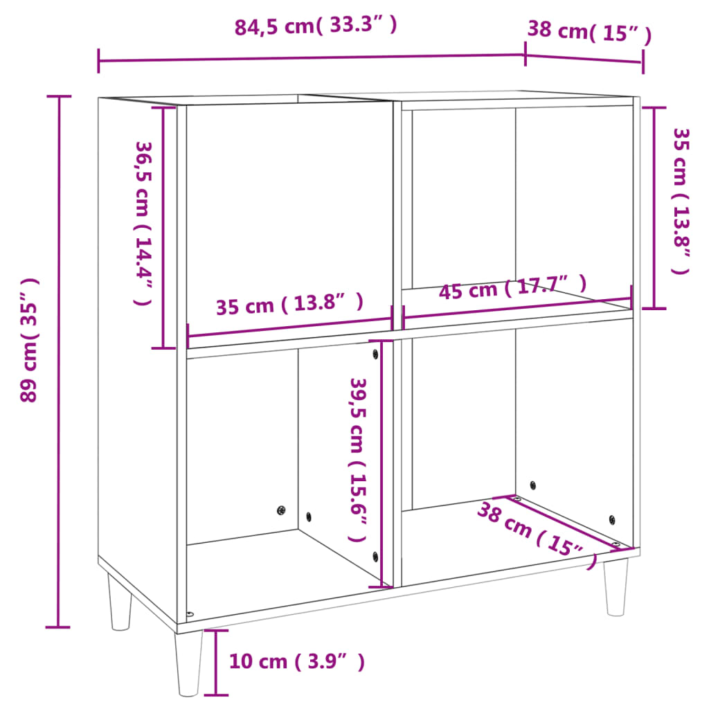 Mobile Porta Dischi Grigio Cemento 84,5x38x89 Legno Multistrato - homemem39