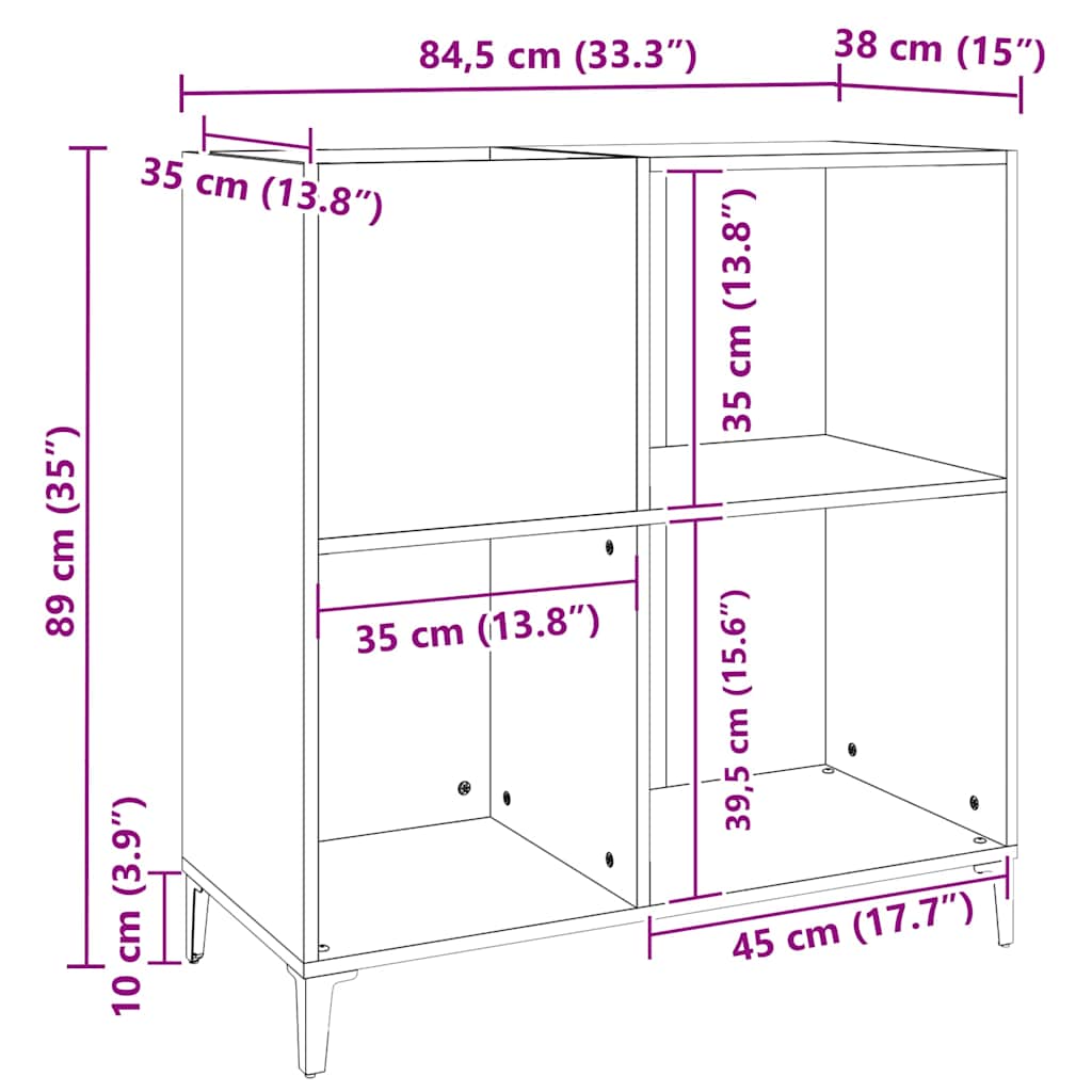 Mobile Porta Dischi Rovere Fumo 84,5x38x89 cm Legno Multistrato - homemem39