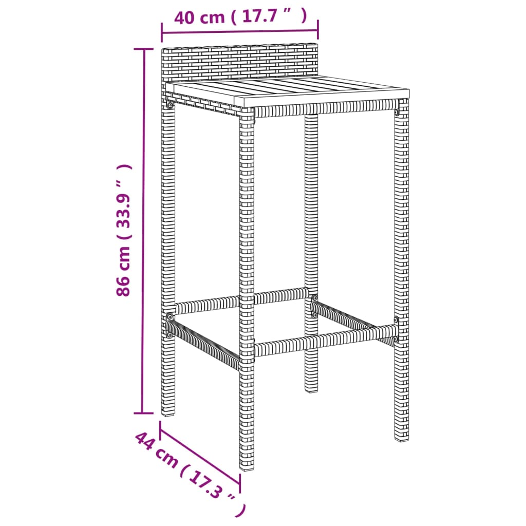 Set Bar Giardino 7pz Grigio Polyrattan e Legno Massello Acacia | homemem39