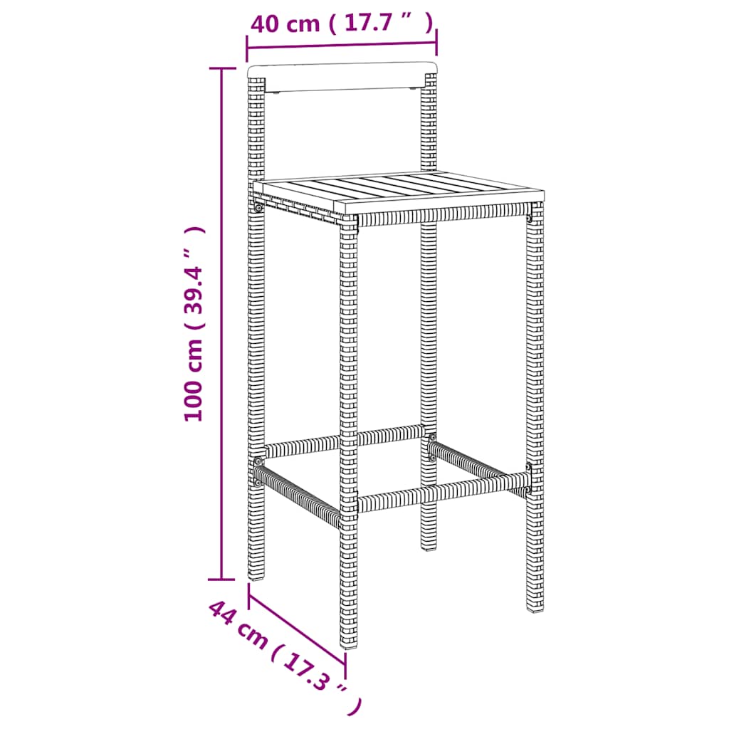 Set Bar Giardino 7 pz Nero Polyrattan e Legno Massello Acacia | homemem39