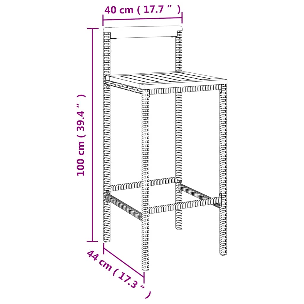 Set Bar Giardino 9 pz Nero Polyrattan e Legno Massello Acacia | homemem39