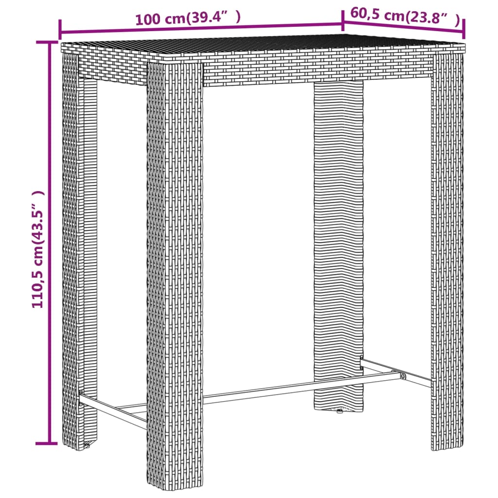 Set Bar Giardino 5pz Grigio Polyrattan e Legno Massello Acacia | homemem39