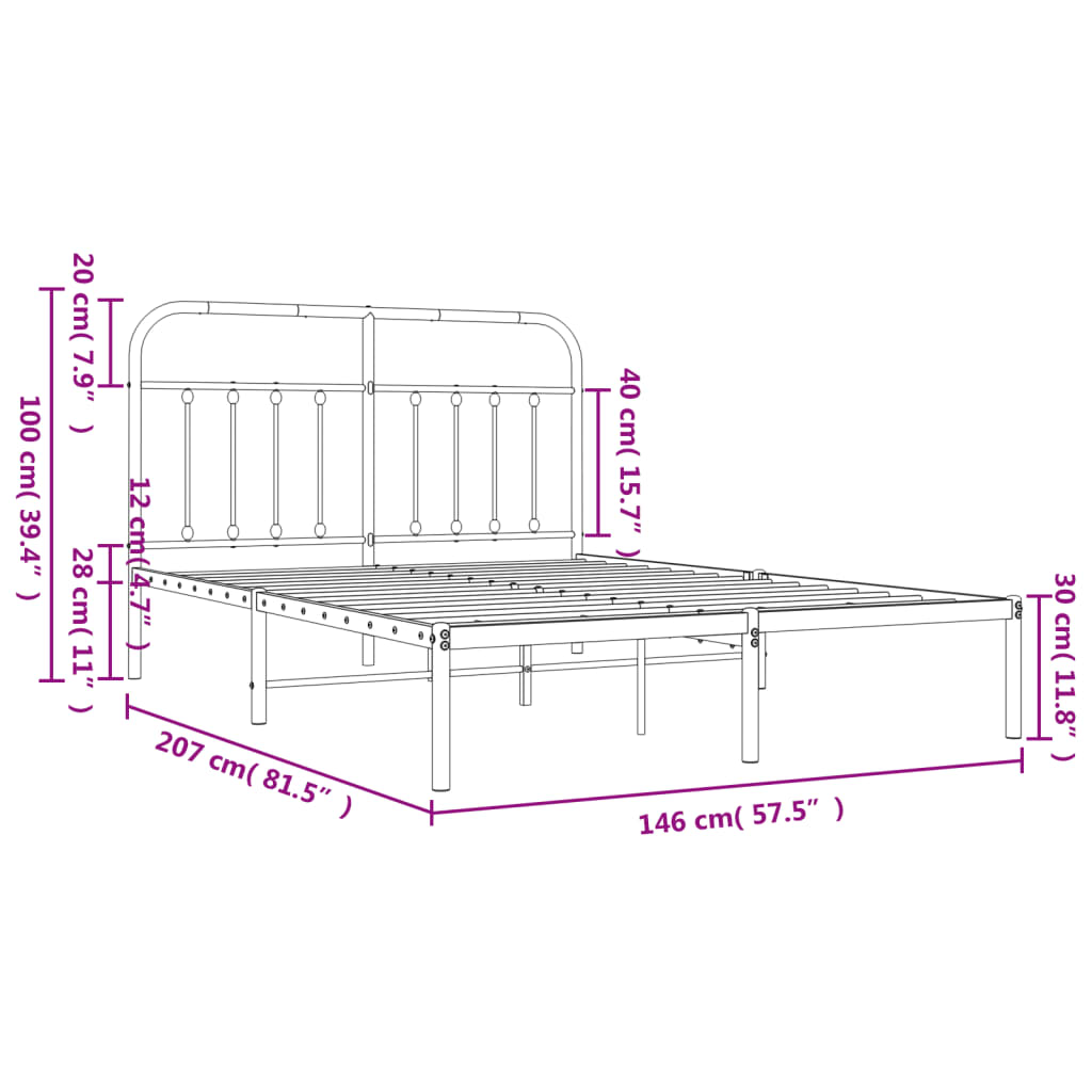 Giroletto con Testiera in Metallo Nero 140x200 cm | homemem39