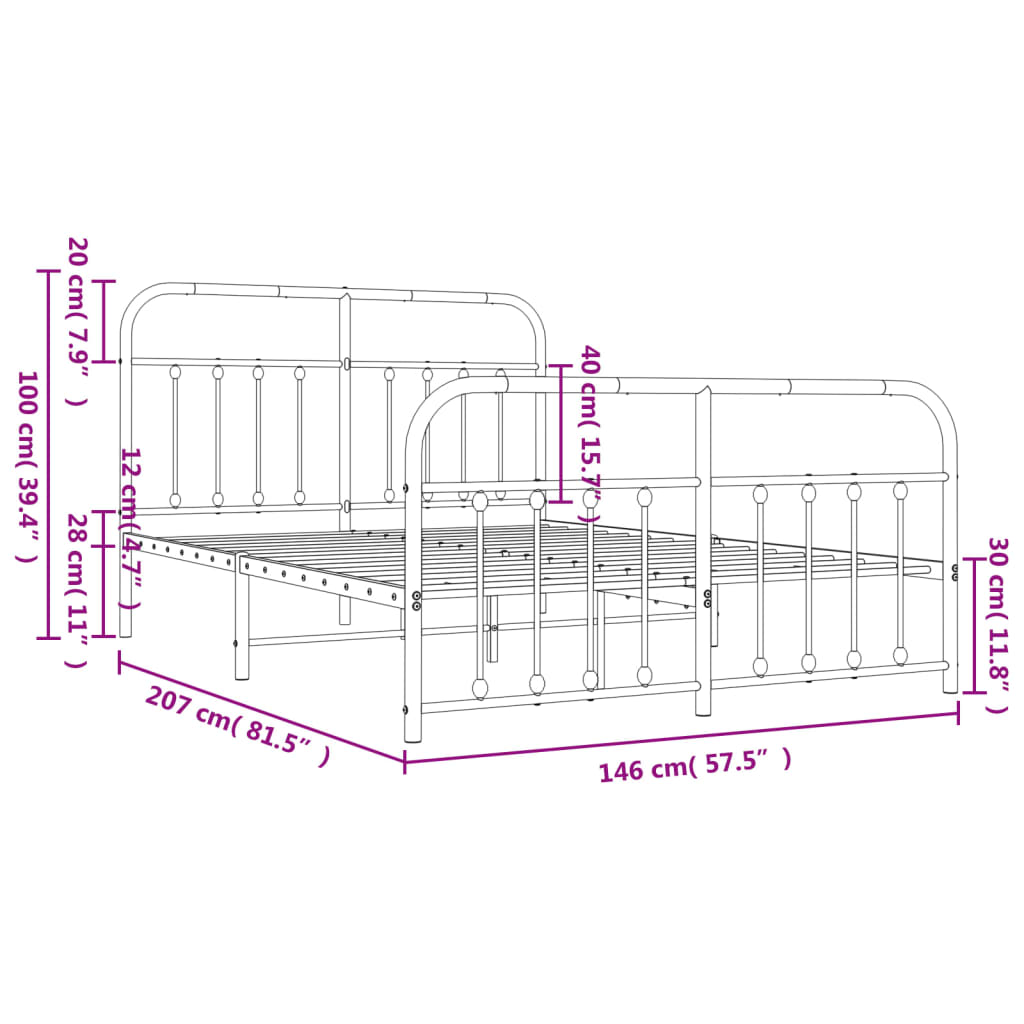 Giroletto con Testiera e Pediera Metallo Nero 140x200 cm | homemem39